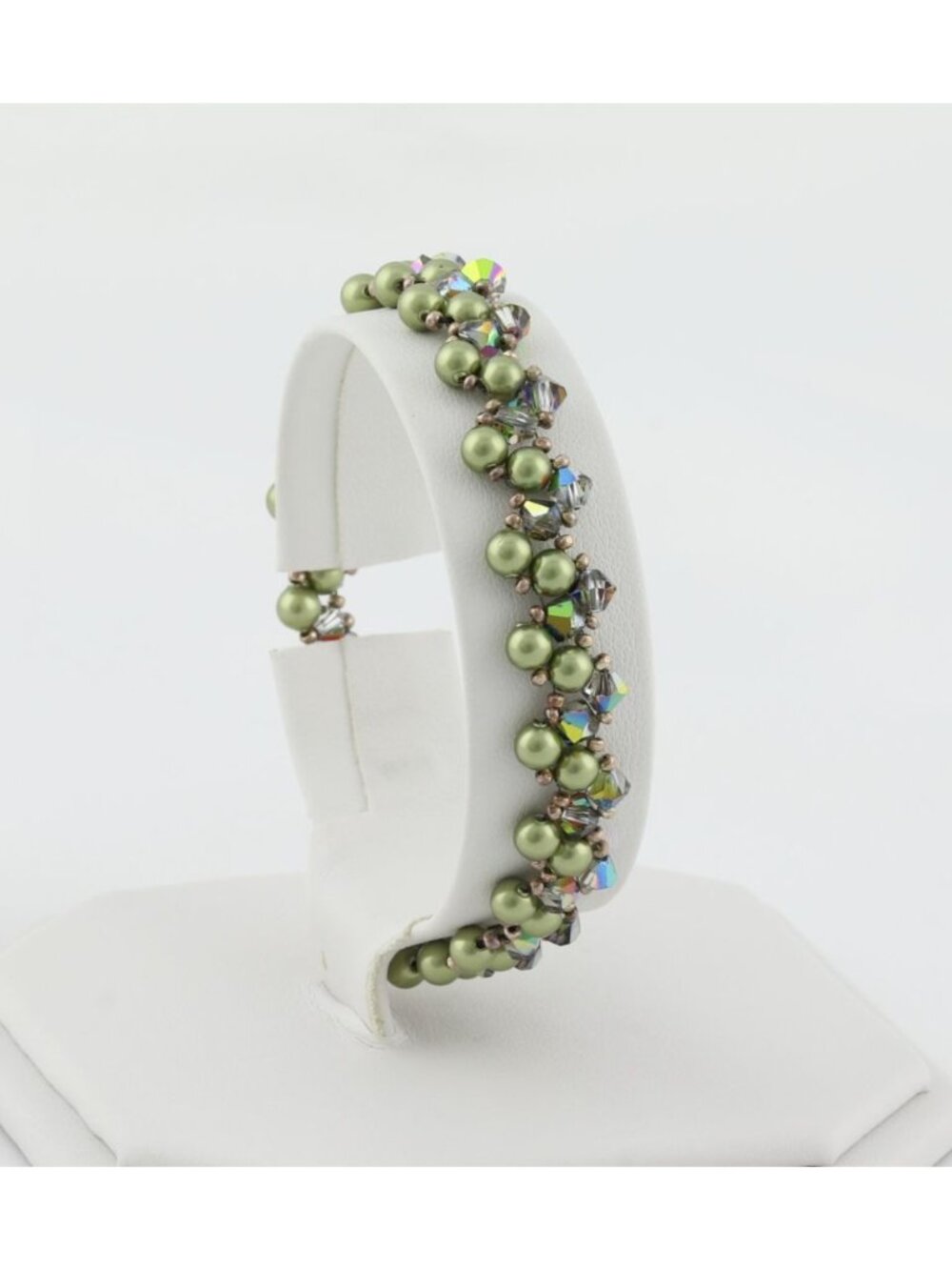 Sterling Silver Bead & Imitation Green Pearl Bracelet 7" inch  Woman Teen Child